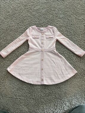 btween Pink Houndstooth Button-Front Formal Dress